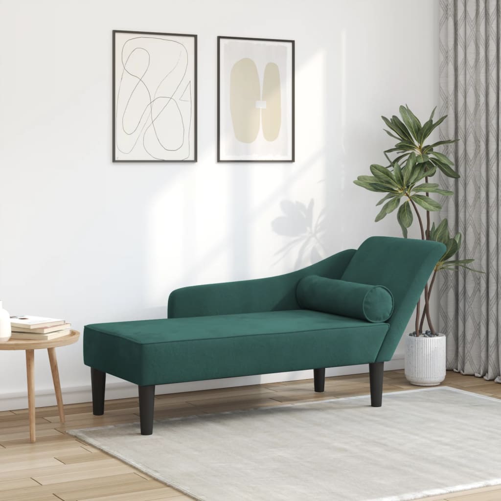 Chaise longue met kussens fluweel donkergroen is nu te koop bij PeponiXL, paradijselijk wonen!