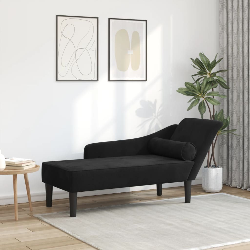 Chaise longue met kussens fluweel zwart is nu te koop bij PeponiXL, paradijselijk wonen!