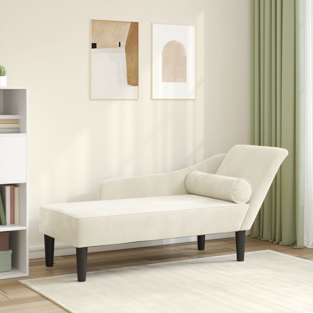 Chaise longue met kussens fluweel crèmekleurig is nu te koop bij PeponiXL, paradijselijk wonen!