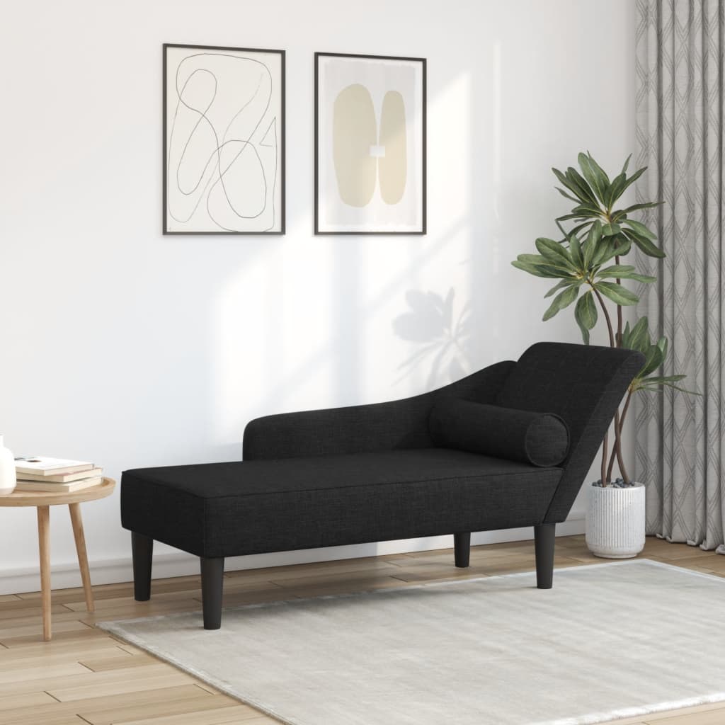 Chaise longue met kussens stof zwart is nu te koop bij PeponiXL, paradijselijk wonen!