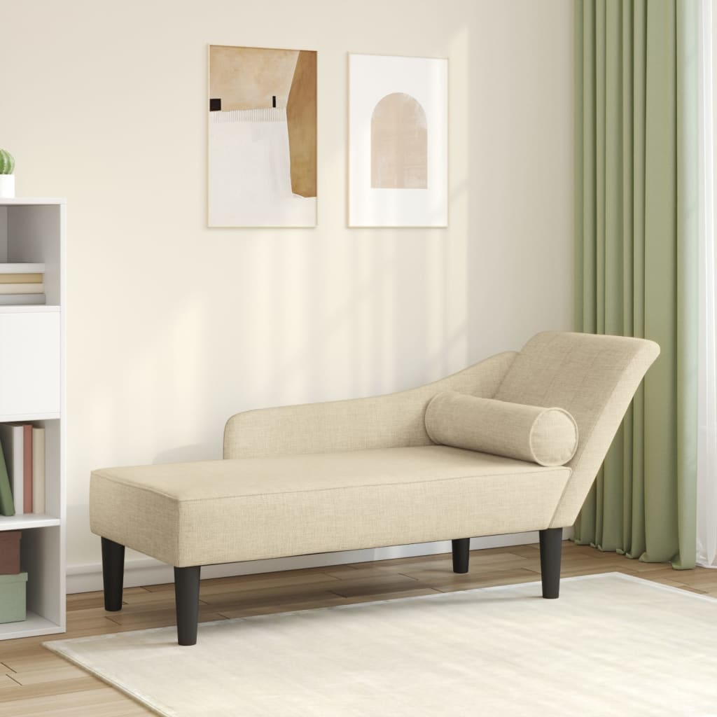 Chaise longue met kussens stof crèmekleurig is nu te koop bij PeponiXL, paradijselijk wonen!