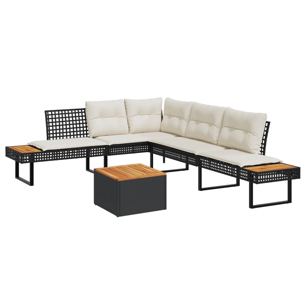 2-delige Loungeset met kussens poly rattan en acaciahout zwart is nu te koop bij PeponiXL, paradijselijk wonen!