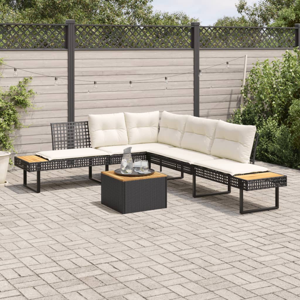 2-delige Loungeset met kussens poly rattan en acaciahout zwart is nu te koop bij PeponiXL, paradijselijk wonen!
