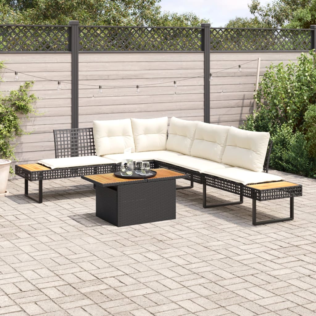 2-delige Loungeset met kussens poly rattan en acaciahout zwart is nu te koop bij PeponiXL, paradijselijk wonen!