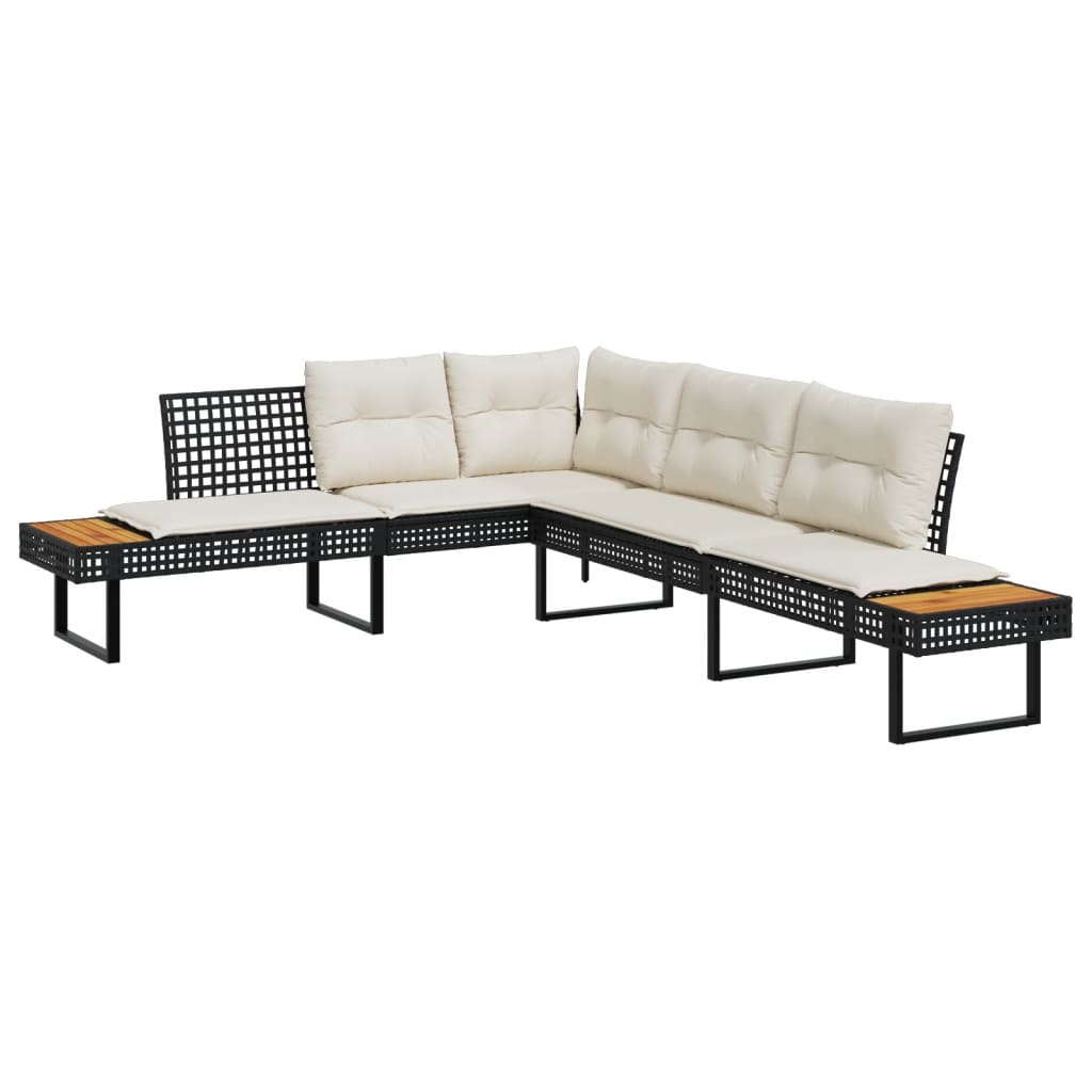 2-delige Loungeset met kussens poly rattan en acaciahout zwart is nu te koop bij PeponiXL, paradijselijk wonen!
