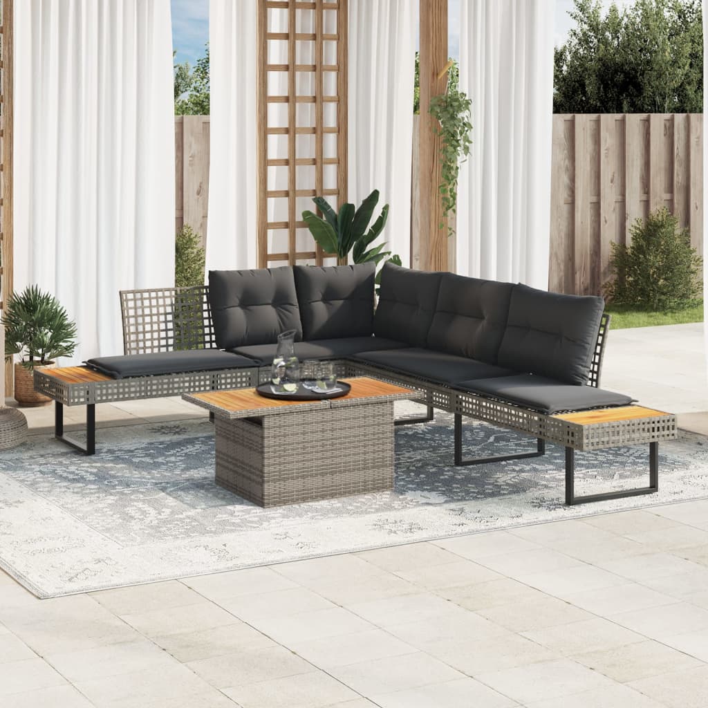 2-delige Loungeset met kussens poly rattan en acaciahout grijs is nu te koop bij PeponiXL, paradijselijk wonen!