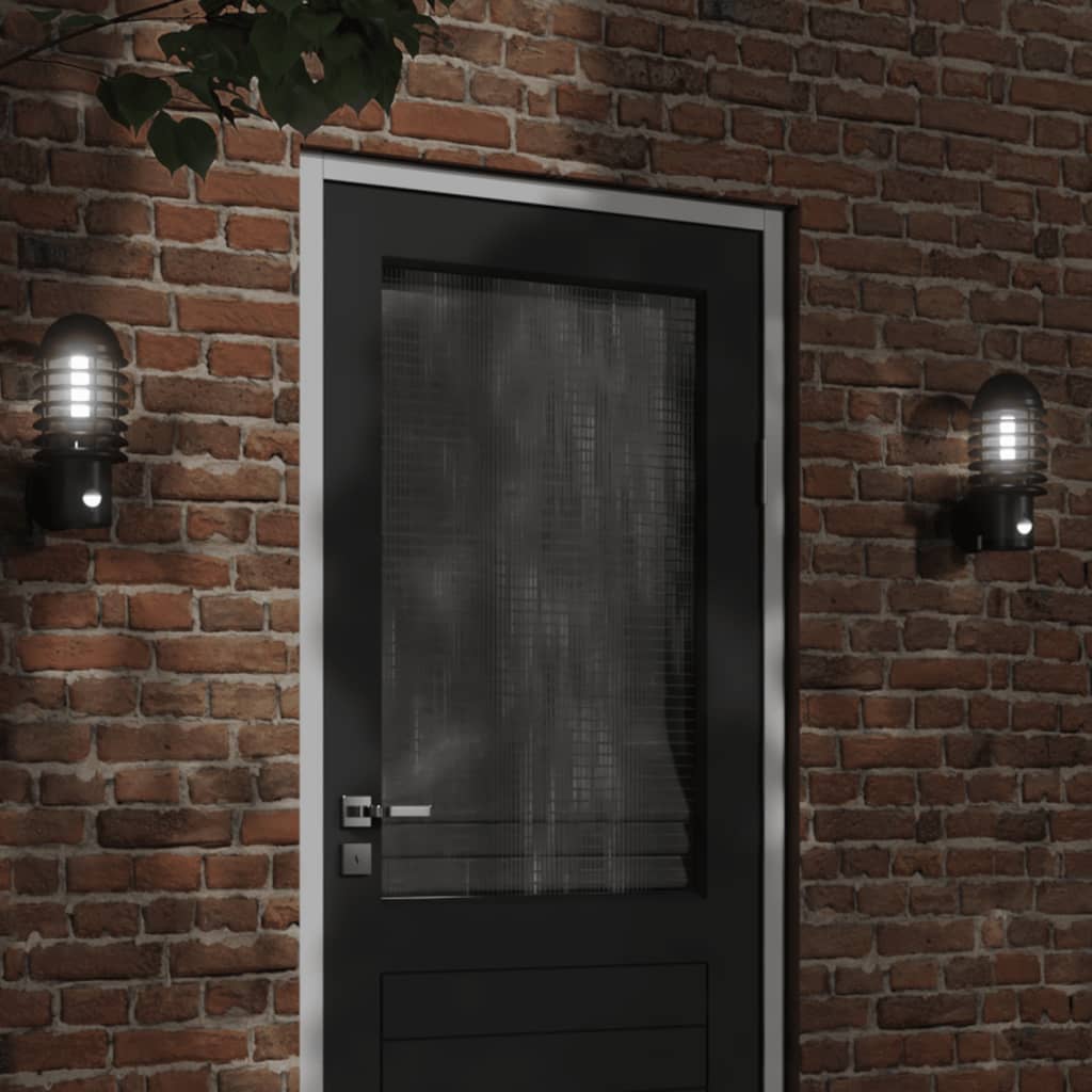 Buitenwandlampen 2 st met sensors roestvrijstaal zwart is nu te koop bij PeponiXL, paradijselijk wonen!