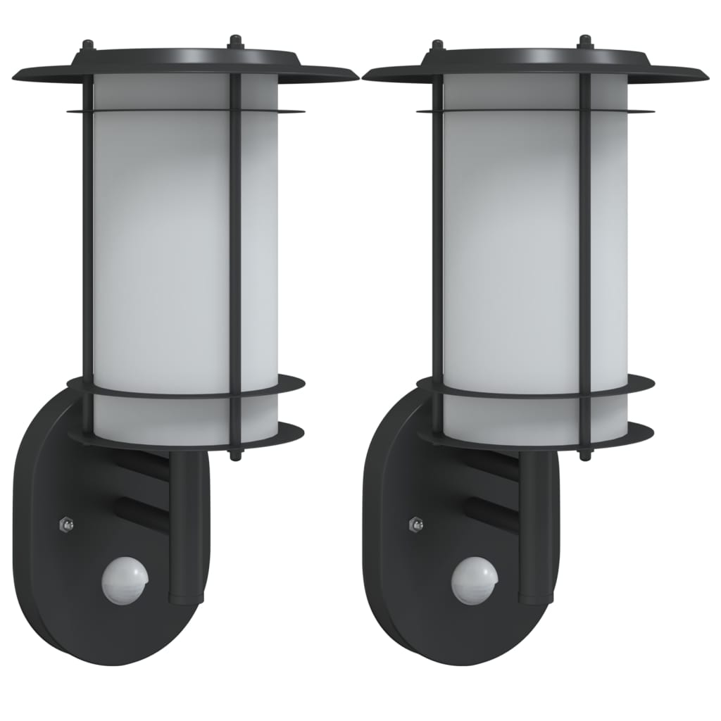 Buitenwandlampen 2 st met sensors roestvrijstaal zwart is nu te koop bij PeponiXL, paradijselijk wonen!