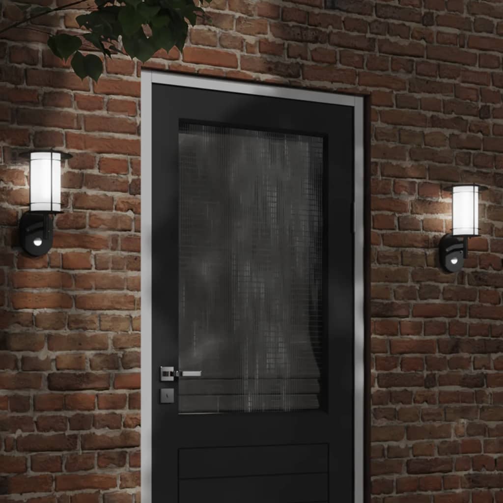 Buitenwandlampen 2 st met sensors roestvrijstaal zwart is nu te koop bij PeponiXL, paradijselijk wonen!