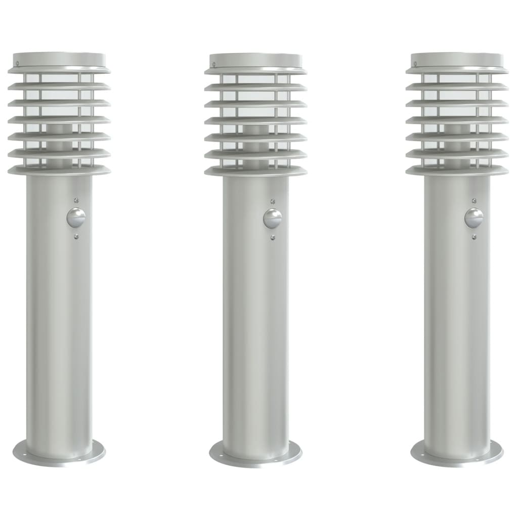 Buitenvloerlampen 3 st met sensors 60 cm roestvrijstaal zilver is nu te koop bij PeponiXL, paradijselijk wonen!
