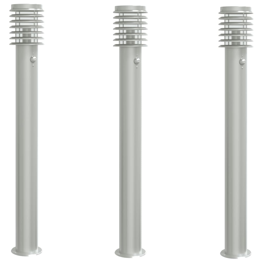 Buitenvloerlampen 3 st met sensors 110 cm roestvrijstaal zilver is nu te koop bij PeponiXL, paradijselijk wonen!