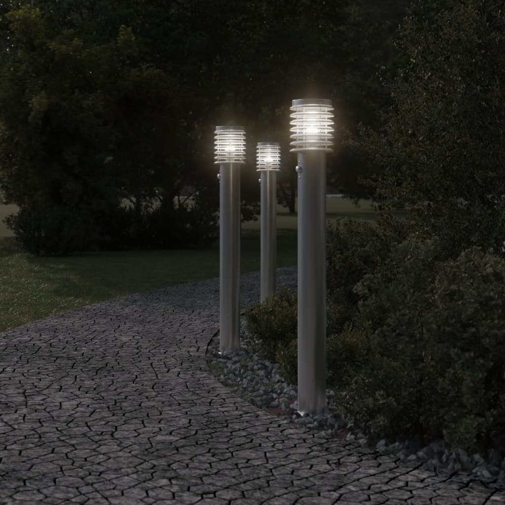 Buitenvloerlampen 3 st met sensors 110 cm roestvrijstaal zilver is nu te koop bij PeponiXL, paradijselijk wonen!