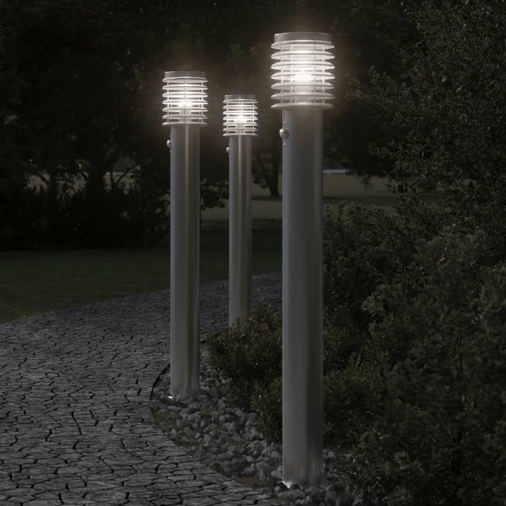 Buitenvloerlampen 3 st met sensors 110 cm roestvrijstaal zilver is nu te koop bij PeponiXL, paradijselijk wonen!
