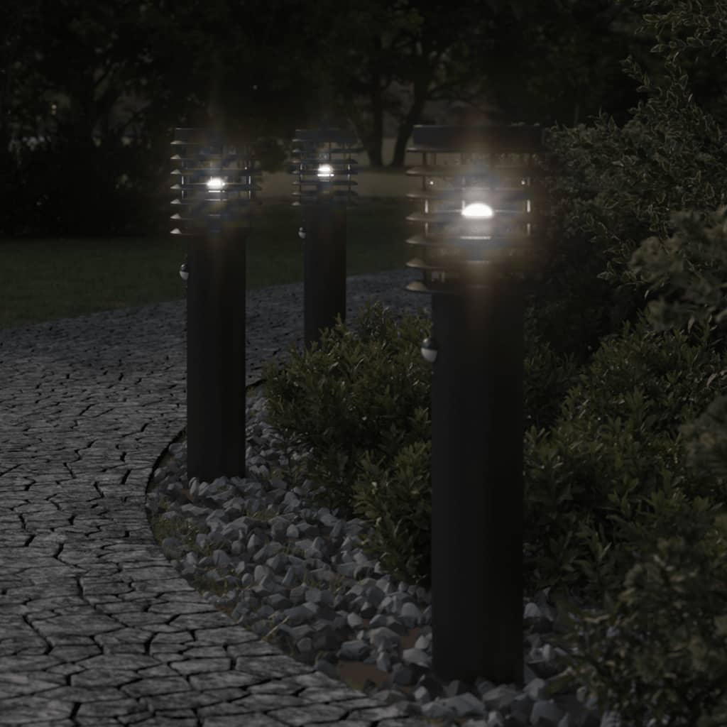 Buitenvloerlampen 3 st met sensors roestvrijstaal zwart is nu te koop bij PeponiXL, paradijselijk wonen!