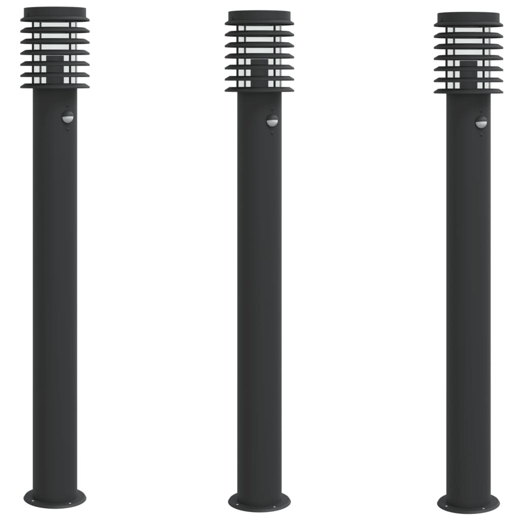 Buitenvloerlampen 3 st met sensors 110 cm roestvrijstaal zwart is nu te koop bij PeponiXL, paradijselijk wonen!