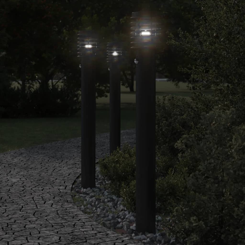Buitenvloerlampen 3 st met sensors 110 cm roestvrijstaal zwart is nu te koop bij PeponiXL, paradijselijk wonen!