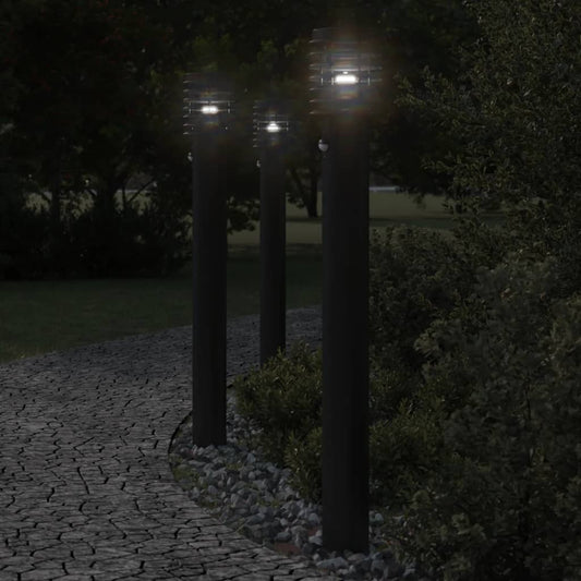 Buitenvloerlampen 3 st met sensors 110 cm roestvrijstaal zwart is nu te koop bij PeponiXL, paradijselijk wonen!