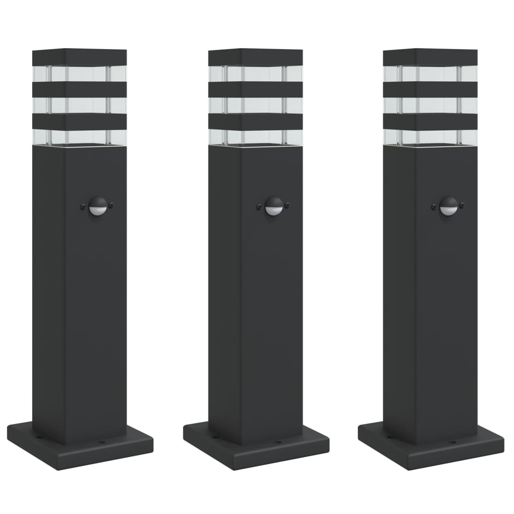 Vloerlampen voor buiten 3 st met sensor 50 cm aluminium zwart is nu te koop bij PeponiXL, paradijselijk wonen!