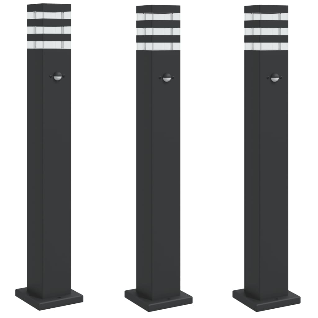Vloerlampen voor buiten 3 st met sensor 80 cm aluminium zwart is nu te koop bij PeponiXL, paradijselijk wonen!