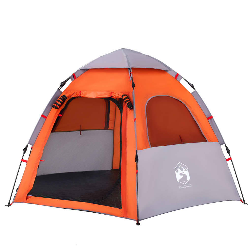 Kampeertent 4-persoons snelontgrendeling grijs en oranje is nu te koop bij PeponiXL, paradijselijk wonen!