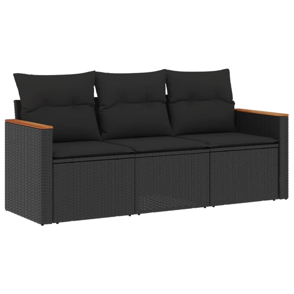 3-delige Loungeset met kussens poly rattan zwart is nu te koop bij PeponiXL, paradijselijk wonen!