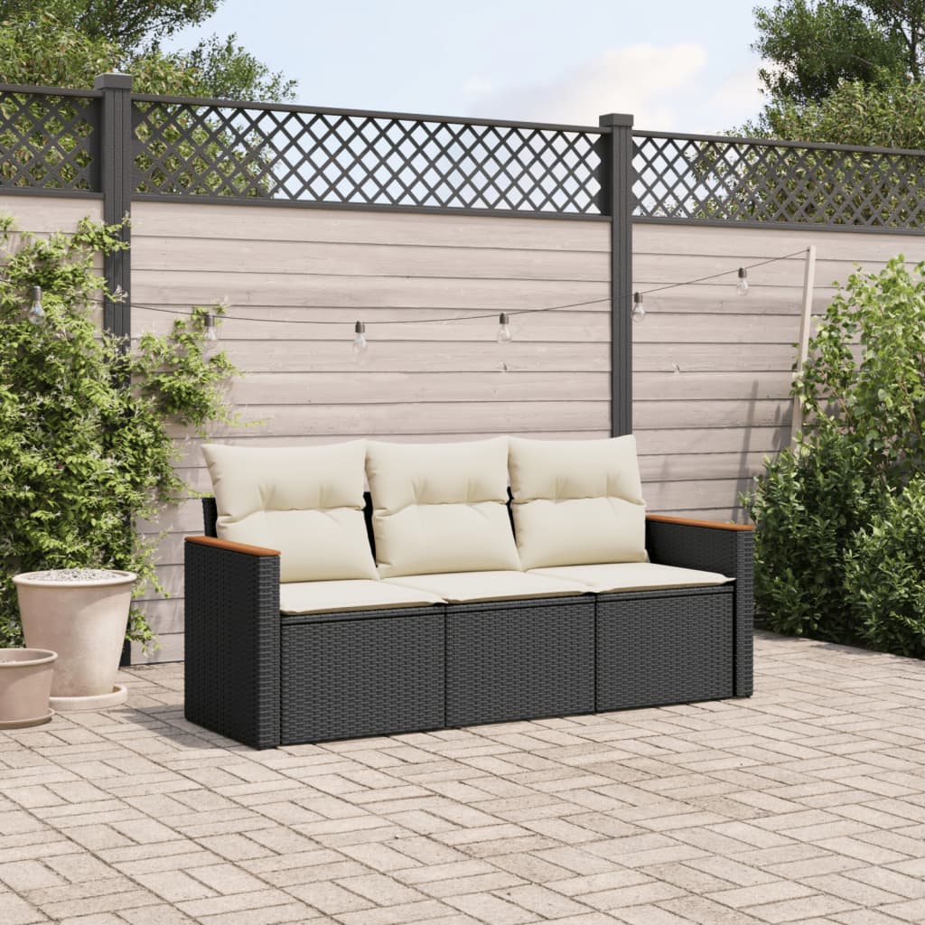 3-delige Loungeset met kussens poly rattan zwart is nu te koop bij PeponiXL, paradijselijk wonen!