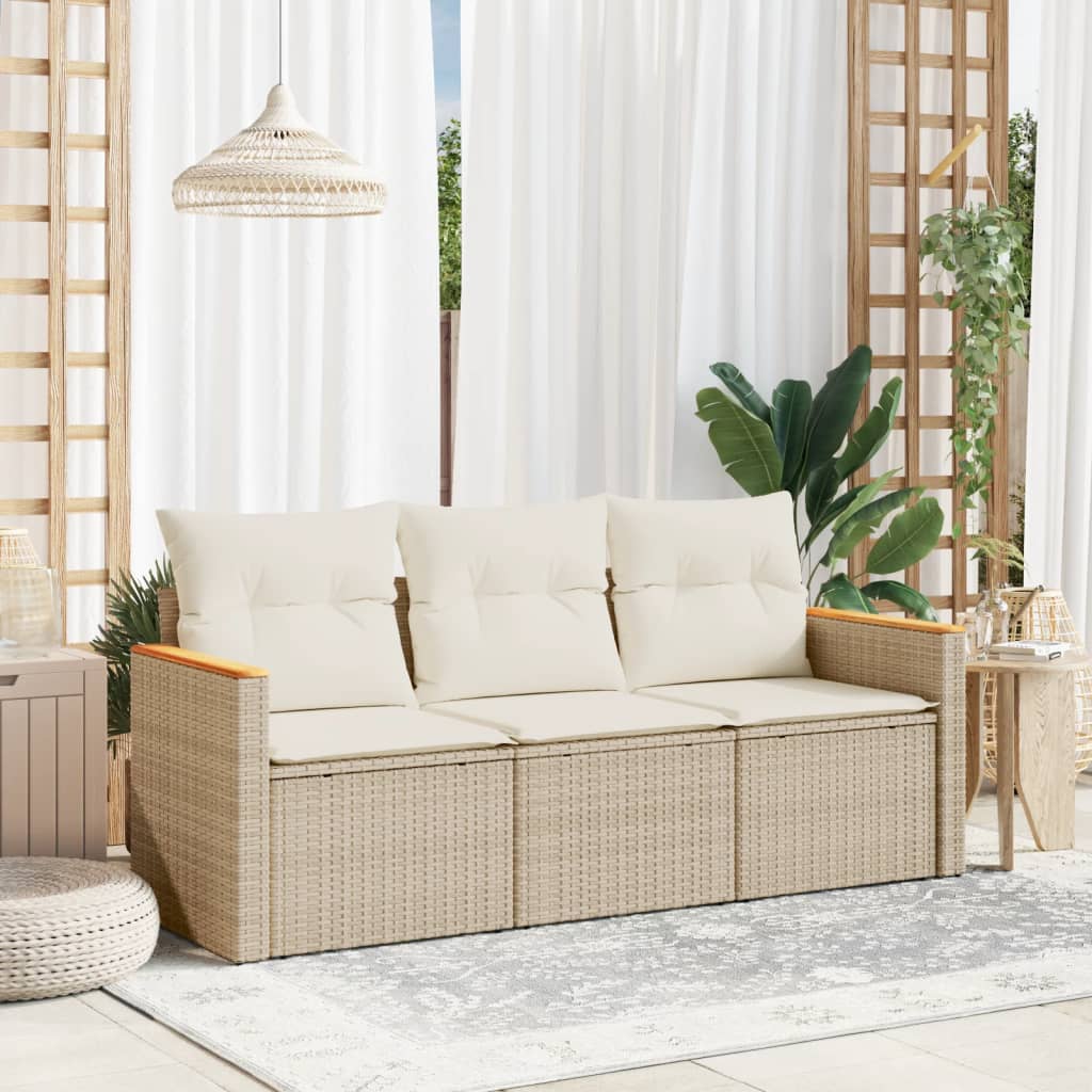 3-delige Loungeset met kussens poly rattan beige is nu te koop bij PeponiXL, paradijselijk wonen!