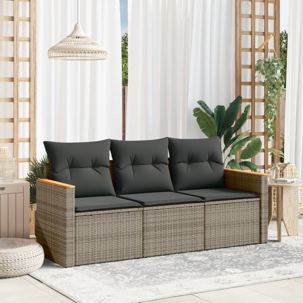 3-delige Loungeset met kussens poly rattan grijs is nu te koop bij PeponiXL, paradijselijk wonen!