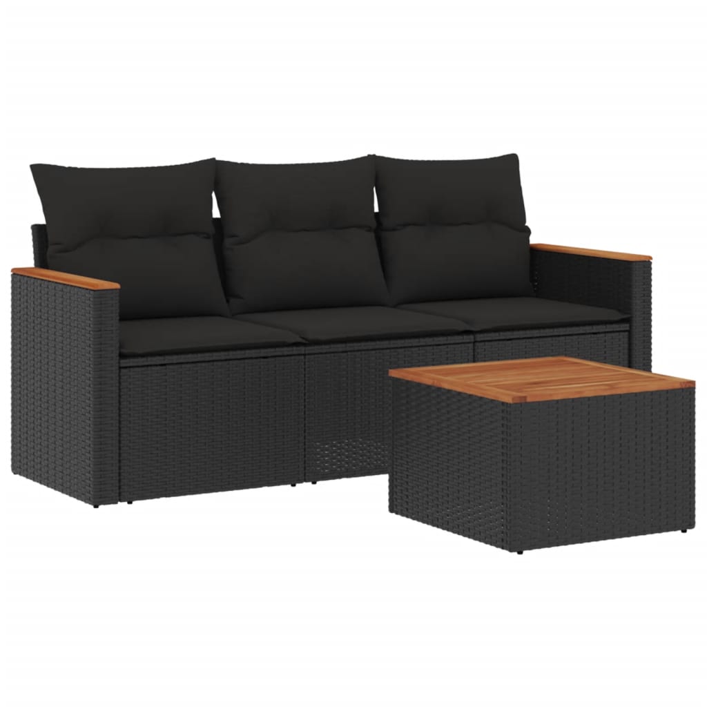 4-delige Loungeset met kussens poly rattan zwart is nu te koop bij PeponiXL, paradijselijk wonen!