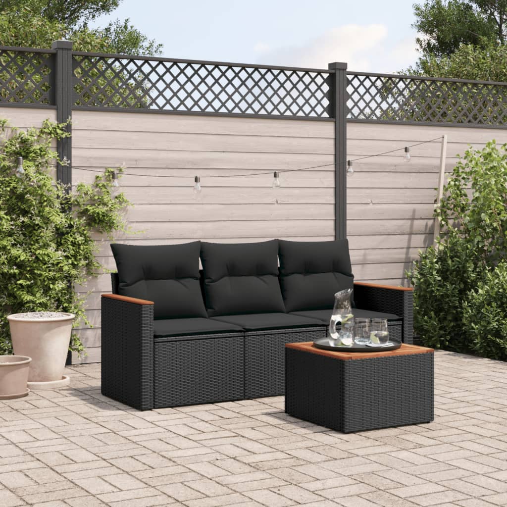 4-delige Loungeset met kussens poly rattan zwart is nu te koop bij PeponiXL, paradijselijk wonen!