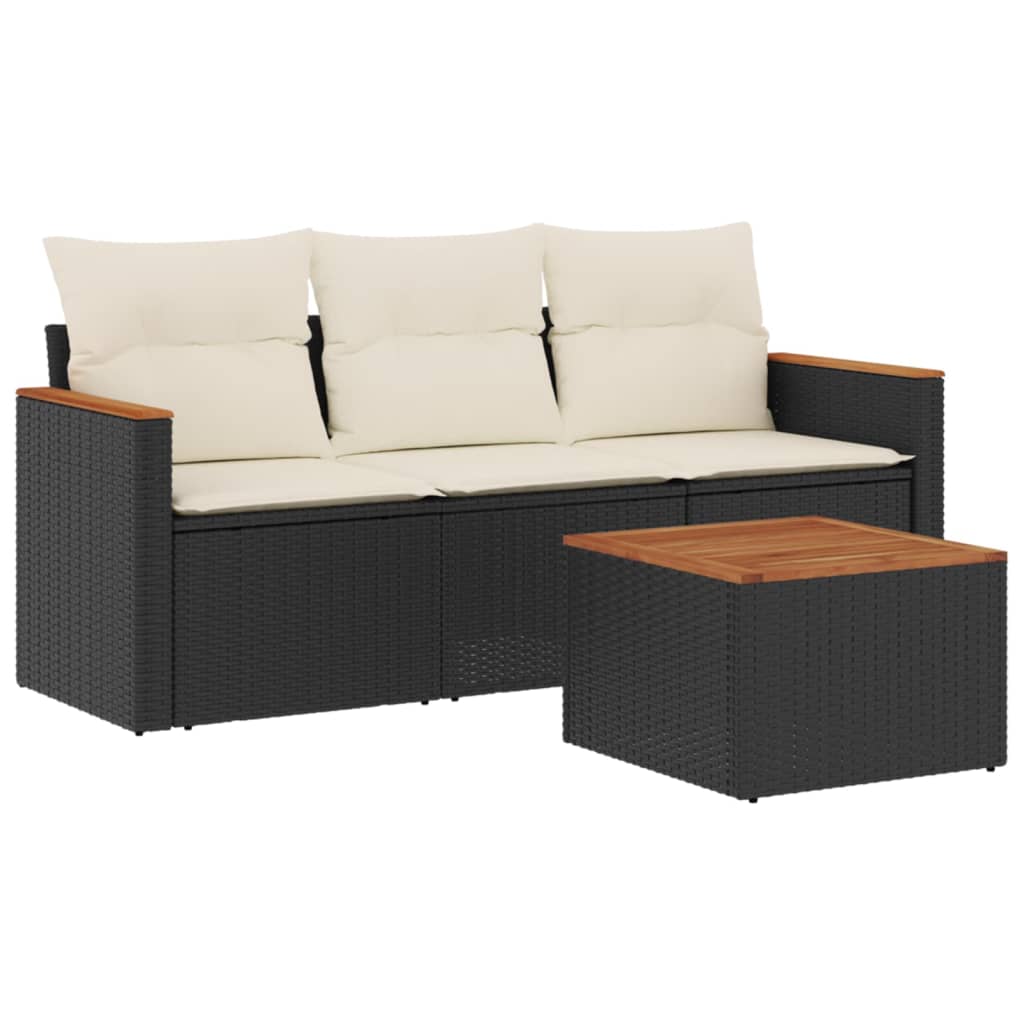 4-delige Loungeset met kussens poly rattan zwart is nu te koop bij PeponiXL, paradijselijk wonen!