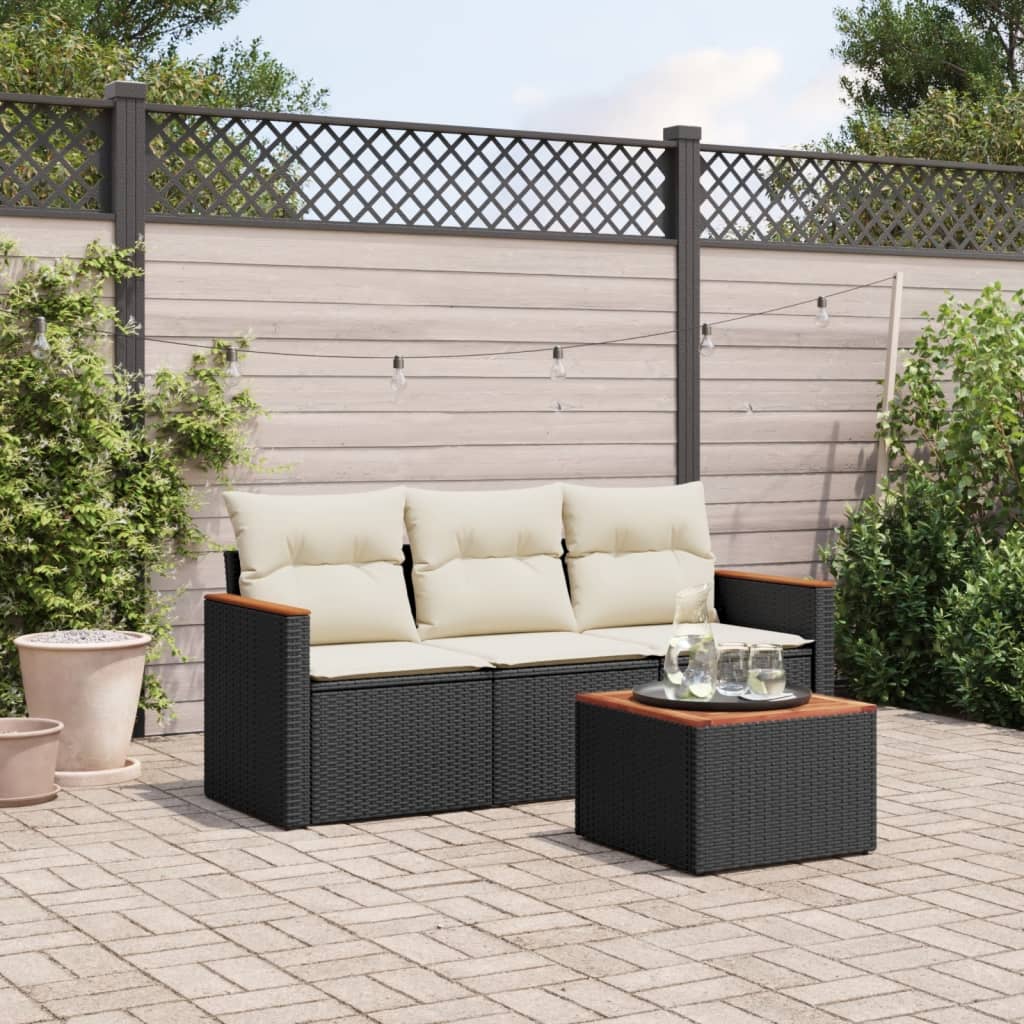 4-delige Loungeset met kussens poly rattan zwart is nu te koop bij PeponiXL, paradijselijk wonen!