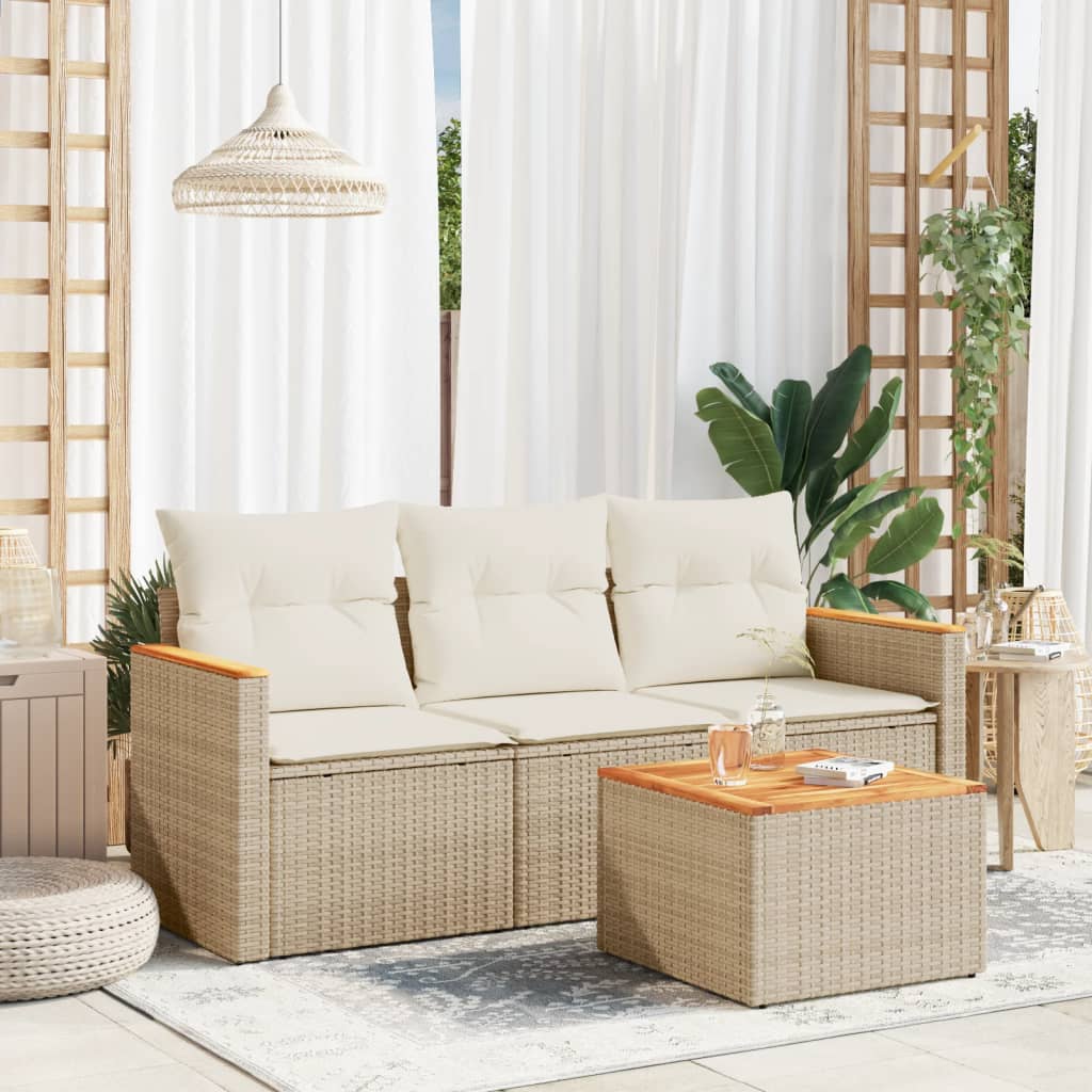 4-delige Loungeset met kussens poly rattan beige is nu te koop bij PeponiXL, paradijselijk wonen!