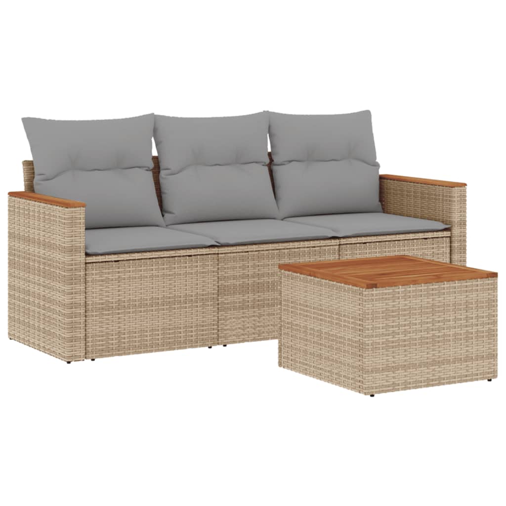 4-delige Loungeset met kussens poly rattan beige is nu te koop bij PeponiXL, paradijselijk wonen!