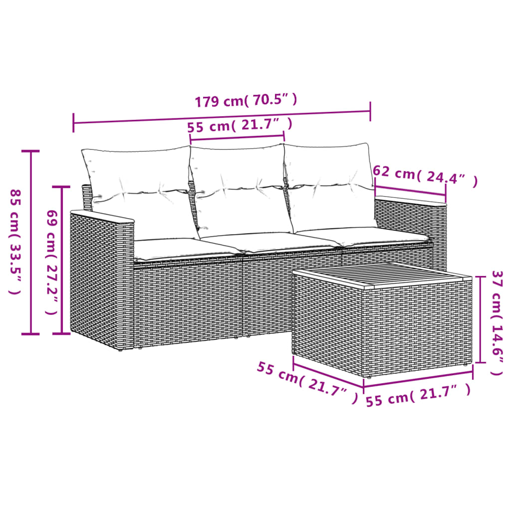 4-delige Loungeset met kussens poly rattan grijs is nu te koop bij PeponiXL, paradijselijk wonen!