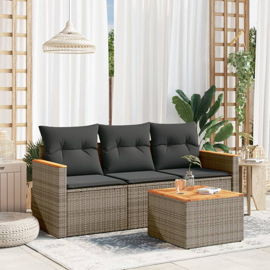 4-delige Loungeset met kussens poly rattan grijs is nu te koop bij PeponiXL, paradijselijk wonen!