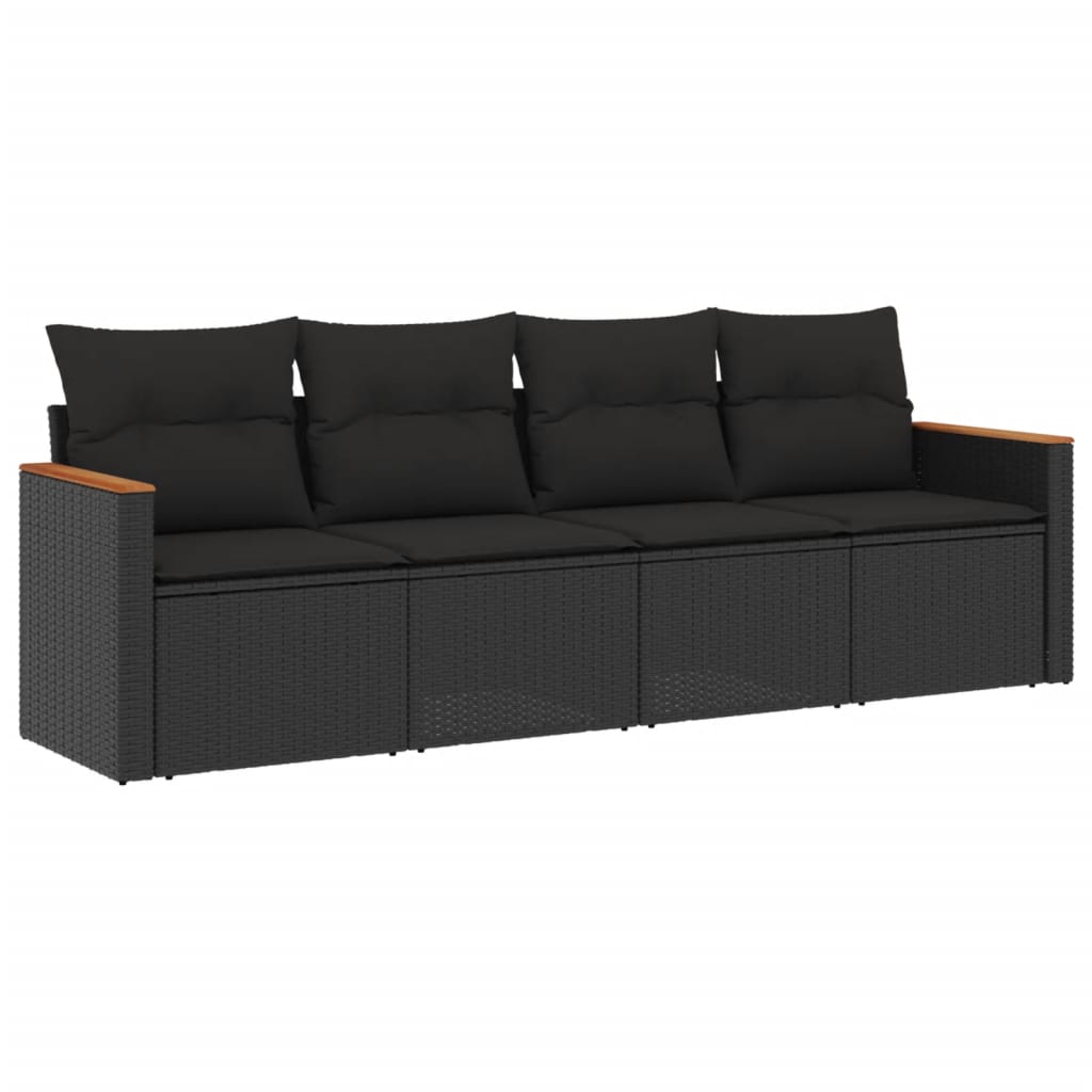 4-delige Loungeset met kussens poly rattan zwart is nu te koop bij PeponiXL, paradijselijk wonen!