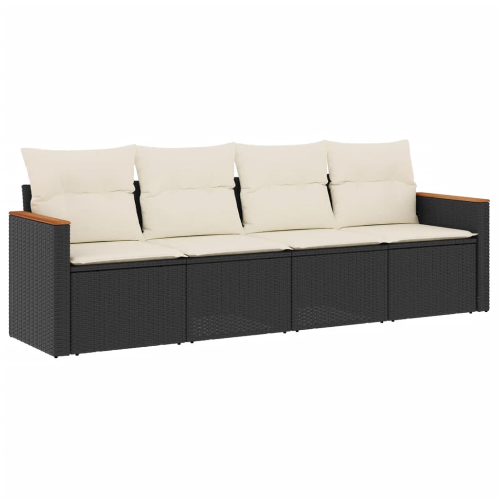 4-delige Loungeset met kussens poly rattan zwart is nu te koop bij PeponiXL, paradijselijk wonen!