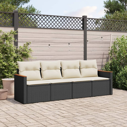 4-delige Loungeset met kussens poly rattan zwart is nu te koop bij PeponiXL, paradijselijk wonen!