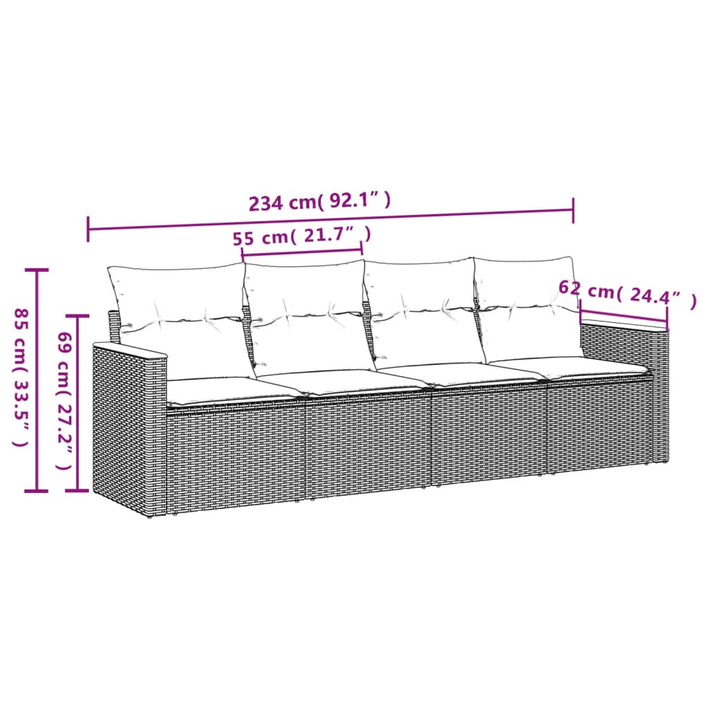 4-delige Loungeset met kussens poly rattan grijs is nu te koop bij PeponiXL, paradijselijk wonen!