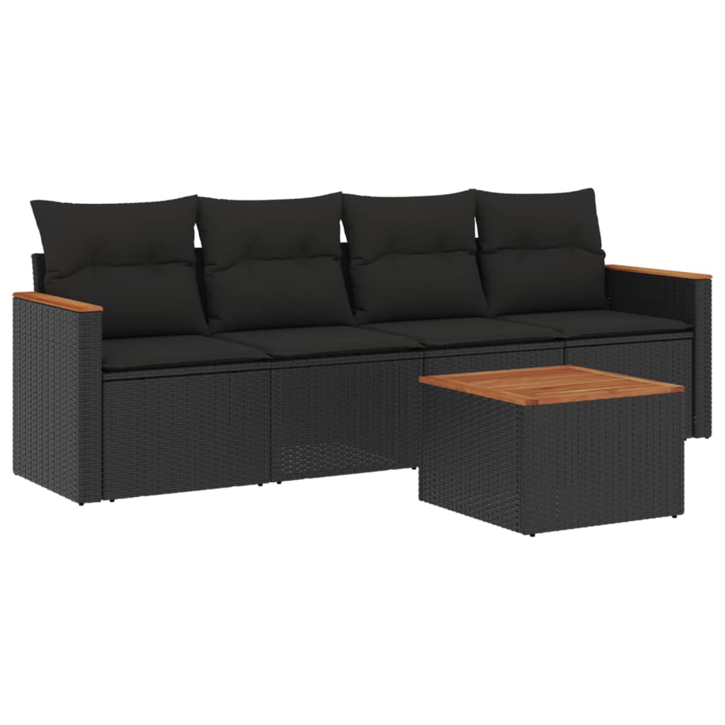 5-delige Loungeset met kussens poly rattan zwart is nu te koop bij PeponiXL, paradijselijk wonen!