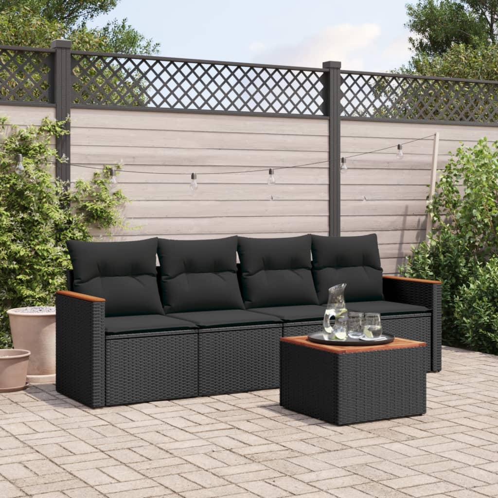 5-delige Loungeset met kussens poly rattan zwart is nu te koop bij PeponiXL, paradijselijk wonen!
