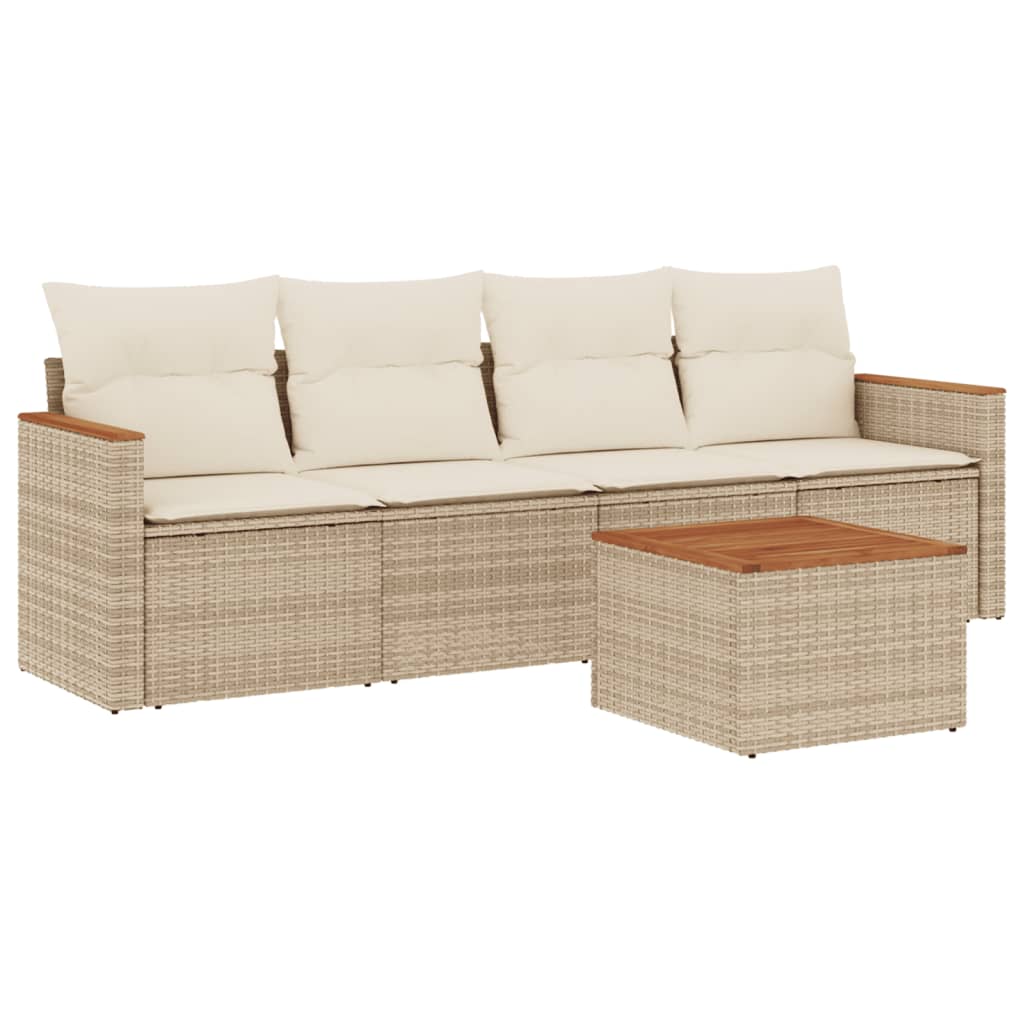 5-delige Loungeset met kussens poly rattan beige is nu te koop bij PeponiXL, paradijselijk wonen!