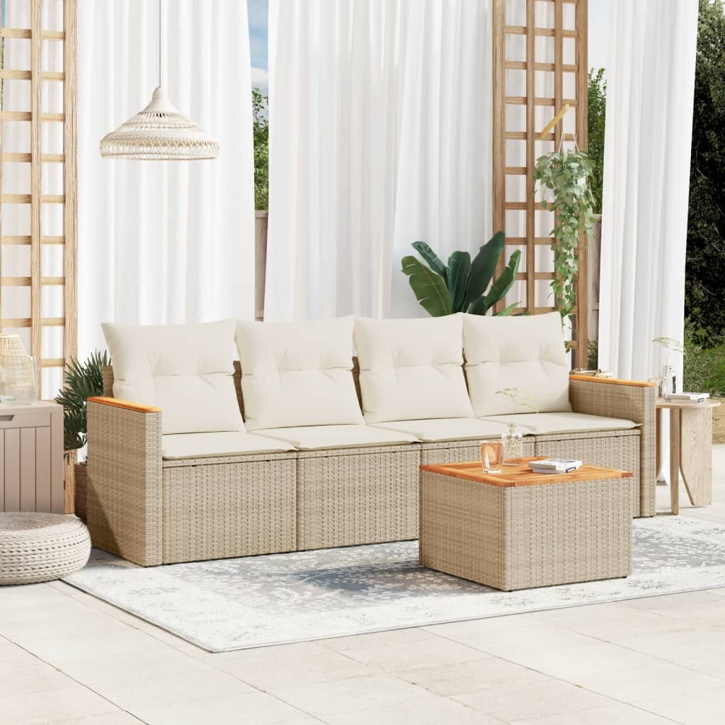 5-delige Loungeset met kussens poly rattan beige is nu te koop bij PeponiXL, paradijselijk wonen!