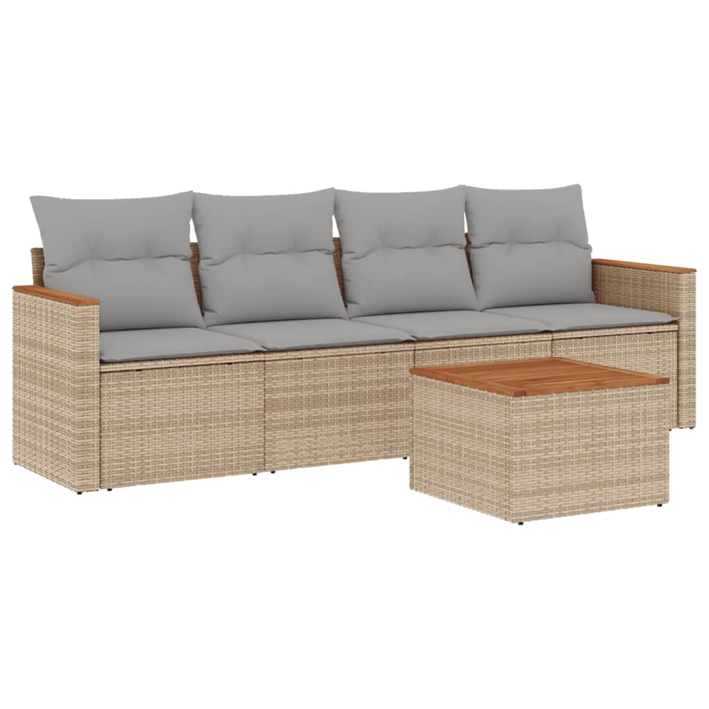 5-delige Loungeset met kussens poly rattan beige is nu te koop bij PeponiXL, paradijselijk wonen!