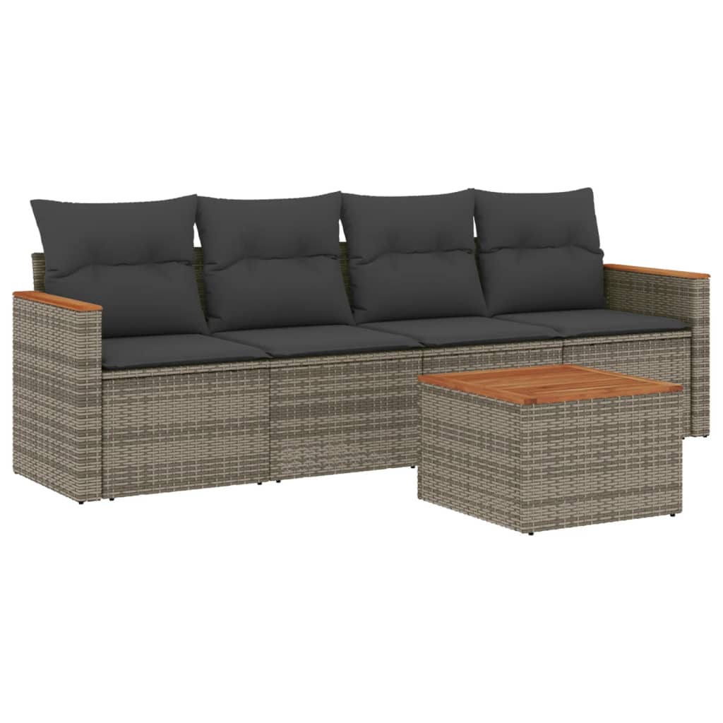 5-delige Loungeset met kussens poly rattan grijs is nu te koop bij PeponiXL, paradijselijk wonen!