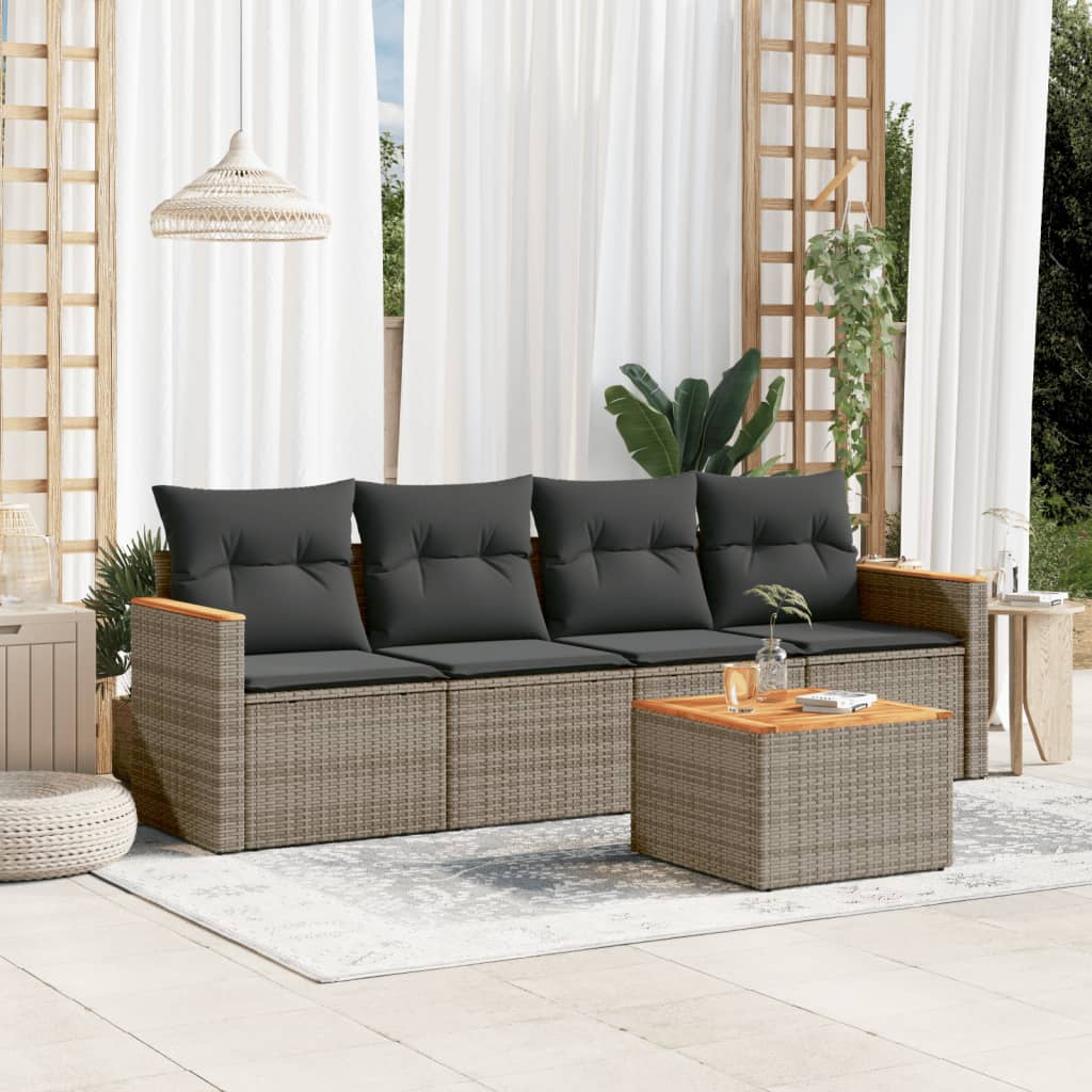 5-delige Loungeset met kussens poly rattan grijs is nu te koop bij PeponiXL, paradijselijk wonen!