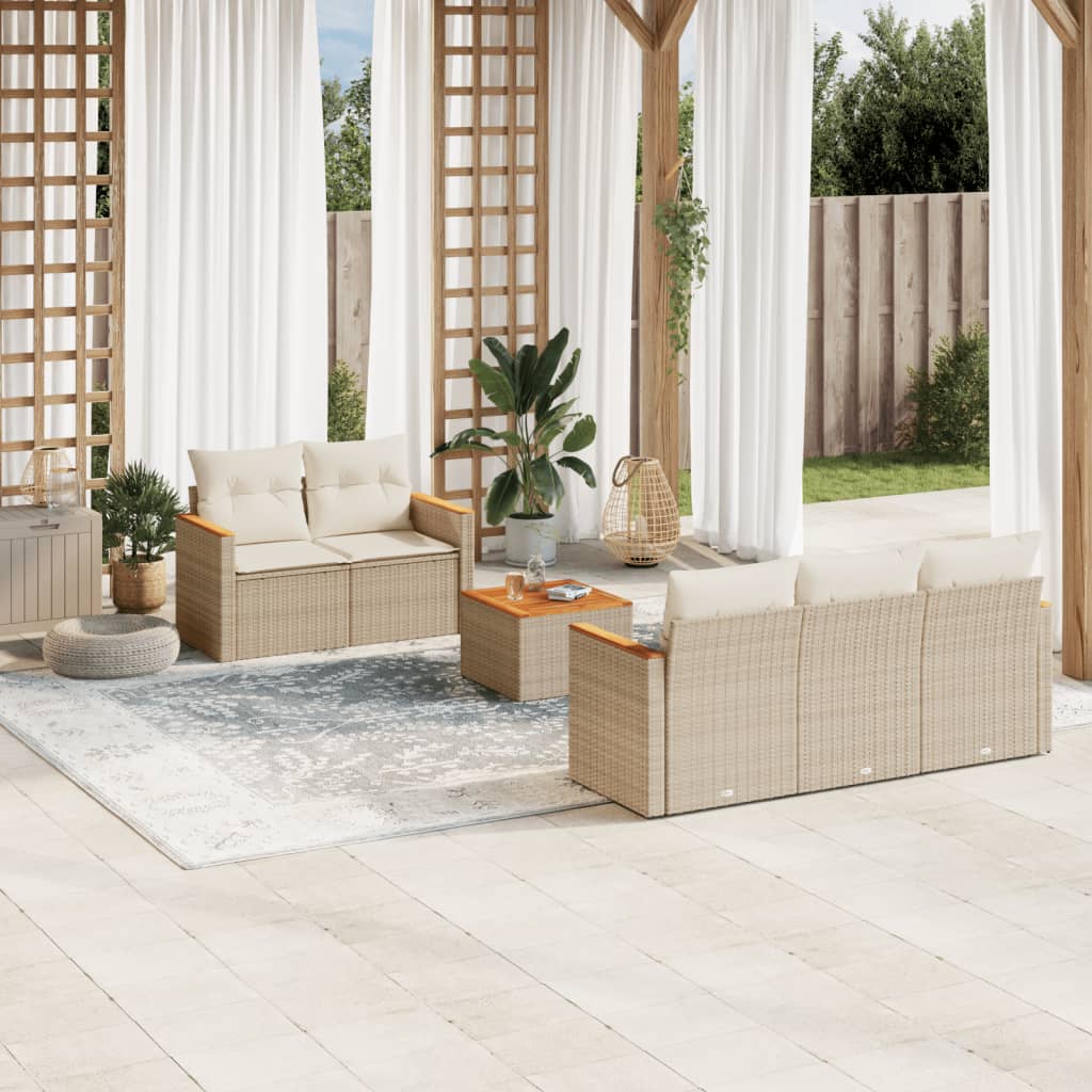 6-delige Loungeset met kussens poly rattan beige is nu te koop bij PeponiXL, paradijselijk wonen!