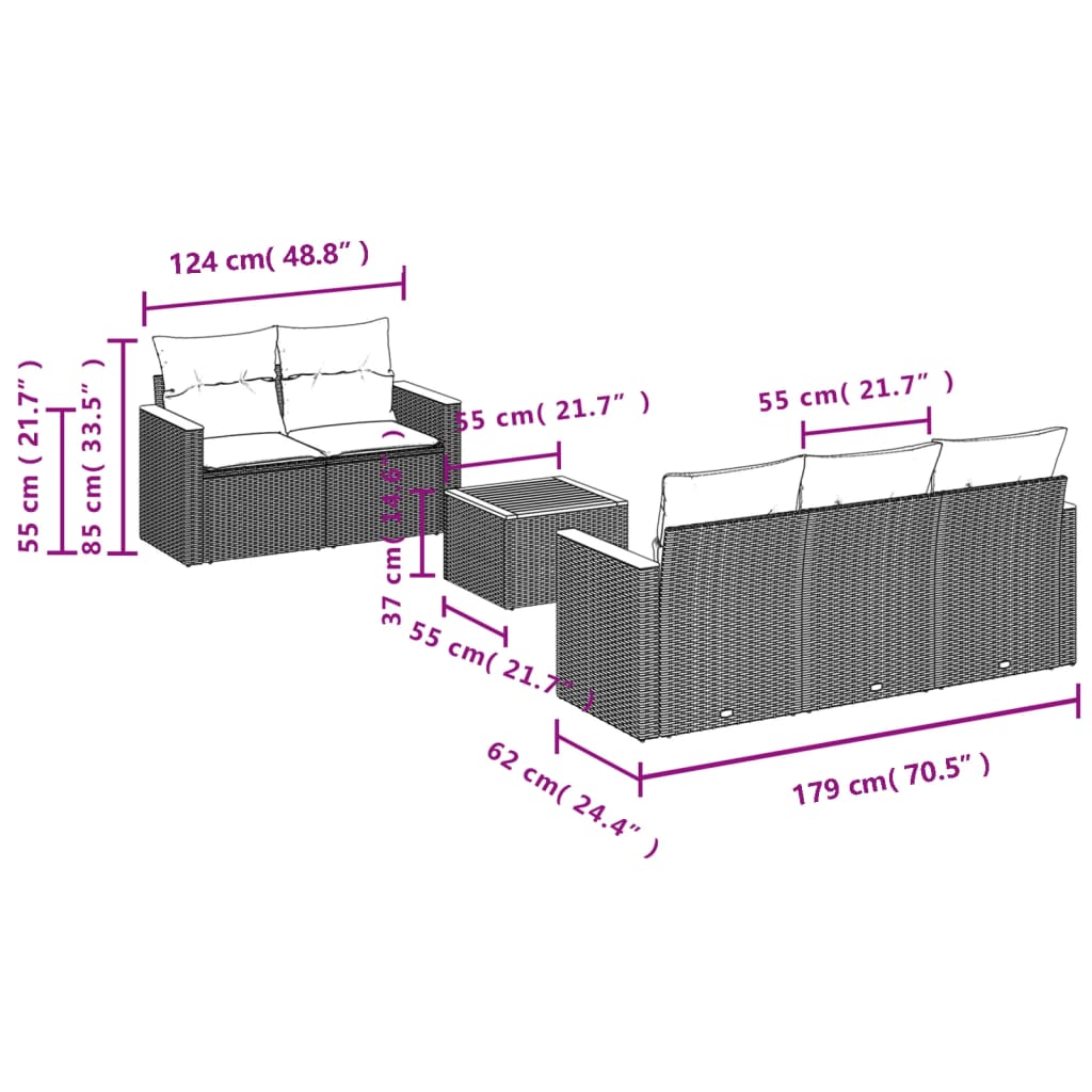 6-delige Loungeset met kussens poly rattan grijs is nu te koop bij PeponiXL, paradijselijk wonen!