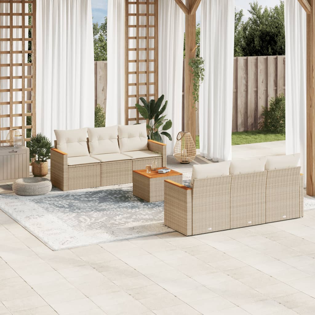 7-delige Loungeset met kussens poly rattan beige is nu te koop bij PeponiXL, paradijselijk wonen!